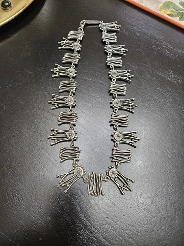 Vintage Brutalist Christine Philippe Necklace Collier Silver Eye - photo 2