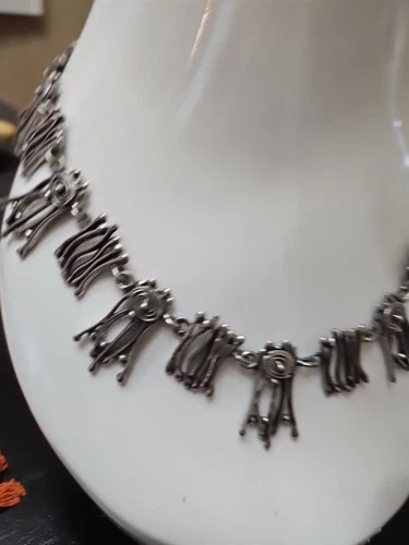 Vintage Brutalist Christine Philippe Necklace Collier Silver Eye - photo 5