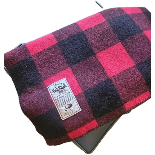 Vintage WOOLRICH Wool BLANKET Buffalo Check Red BLACK 127cm X 15
