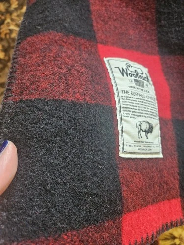 Vintage WOOLRICH Wool BLANKET Buffalo Check Red BLACK 127cm X 15 - photo 5