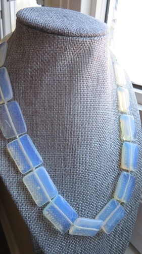 Antique Vintage OPALINE OPALESCENT opalite rectangle necklace fi