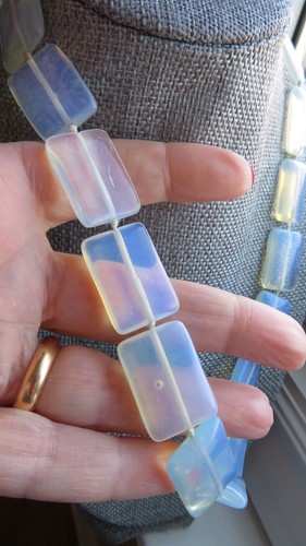 Antique Vintage OPALINE OPALESCENT opalite rectangle necklace fi - photo 2