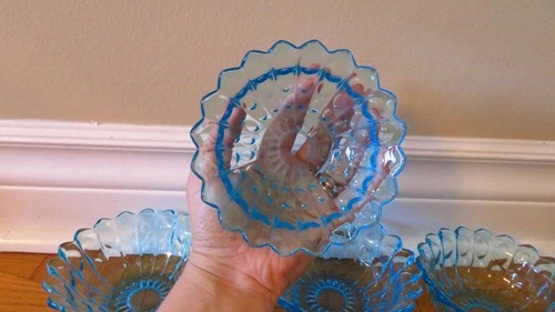 5 Vintage Anchor Hocking Fairfield Bowls Aqua Blue - photo 5