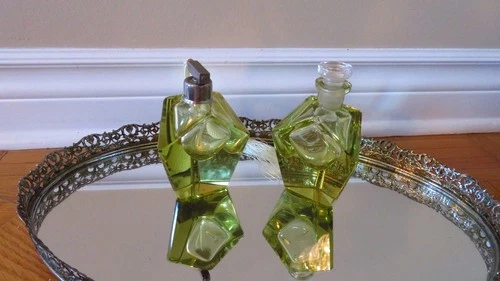 2 VTG Bohemian Czech Moser Style Art Deco Perfume Bottles