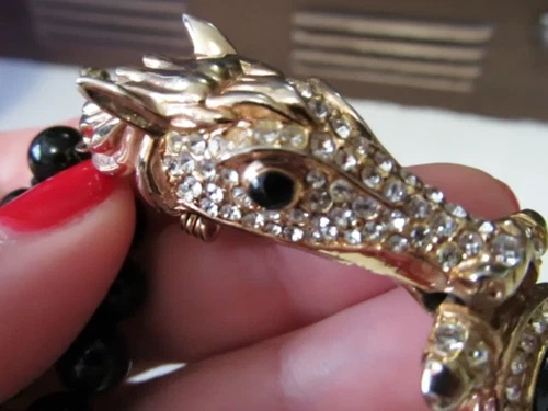 Vtg NINA RICCI Necklace, Gold Tone Horse Head Brooch, Removable - photo 2