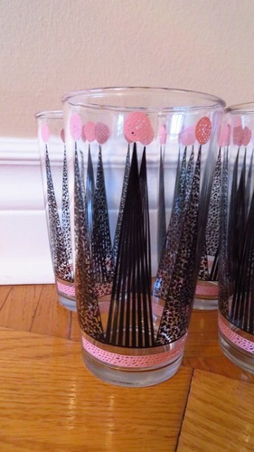 VTG 8 Hazel Atlas Mid-Century Pink and Black Crown Glasses - photo 2