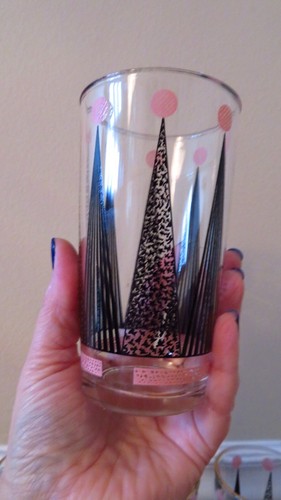 VTG 8 Hazel Atlas Mid-Century Pink and Black Crown Glasses - photo 4