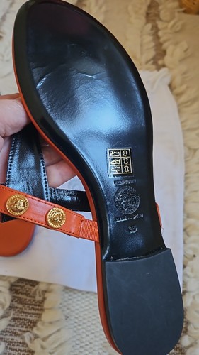 Versace Flat T-Strap Shoes Medusa Emblem Stud Black Women Size 3 - photo 5