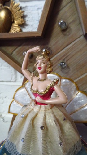 VTG Reuge Music Box, Crown Ballerina, Oak, Shell, Crystals, Rare - photo 3