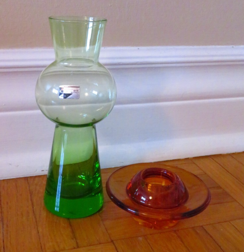 Vintage Uranium Glass Vase & Manganese Candle Holder - Italy