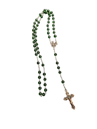 Vintage Green Beaded Glass Rosary - Italy