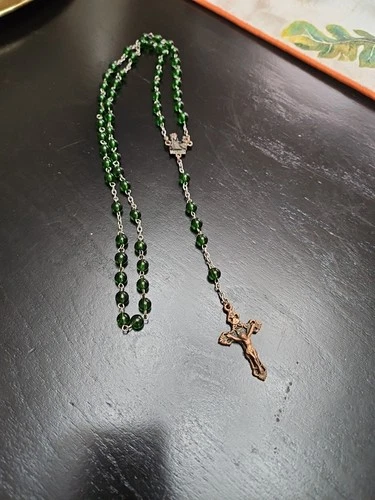 Vintage Green Beaded Glass Rosary - Italy - photo 2