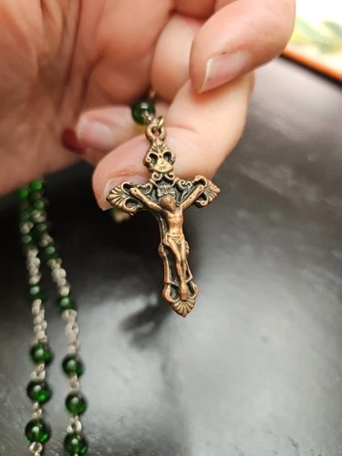 Vintage Green Beaded Glass Rosary - Italy - photo 3