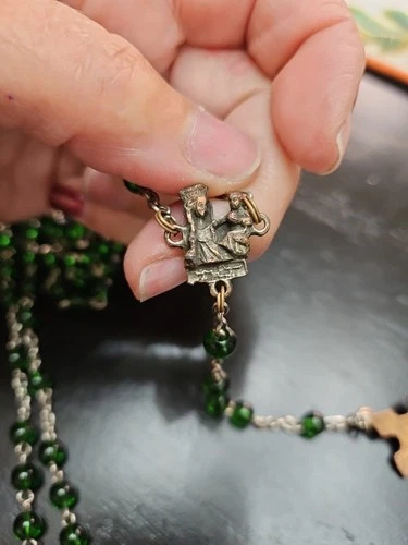 Vintage Green Beaded Glass Rosary - Italy - photo 4
