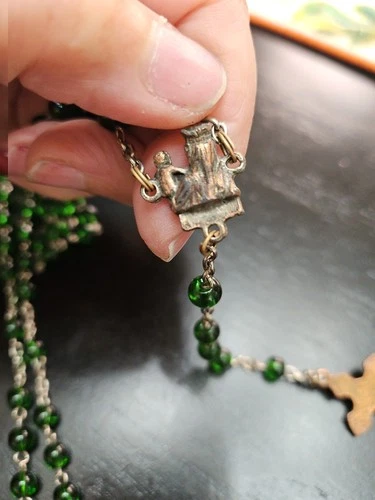 Vintage Green Beaded Glass Rosary - Italy - photo 5
