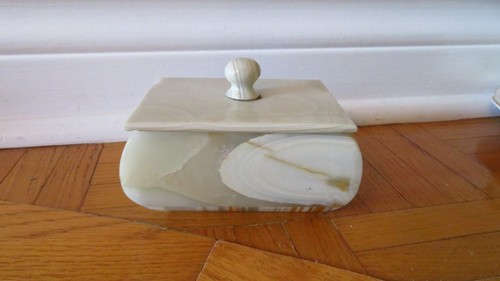 VTG Onyx Trinket Box w/Lid Gold Cream Brown made in Italy
