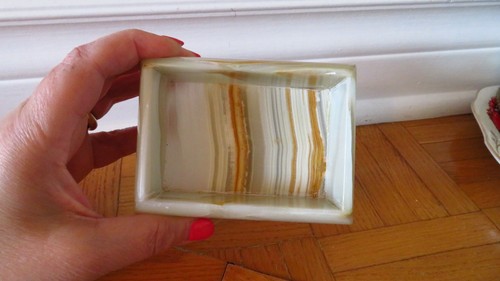 VTG Onyx Trinket Box w/Lid Gold Cream Brown made in Italy - photo 5