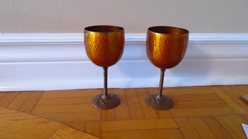 Vintage JG MONETTE Enamel Copper Wine Goblets Set