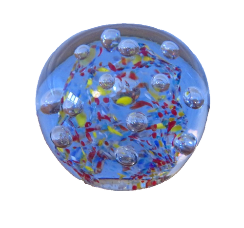 Vtg large Millefiori Glass Paperweight: Multicolor Art Glass con