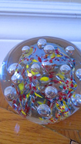 Vtg large Millefiori Glass Paperweight: Multicolor Art Glass con - photo 3