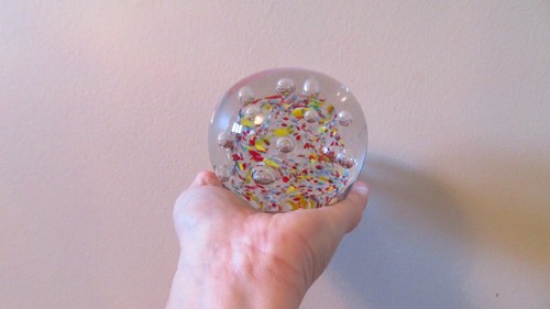 Vtg large Millefiori Glass Paperweight: Multicolor Art Glass con - photo 4