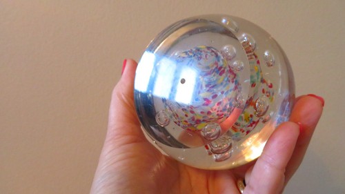 Vtg large Millefiori Glass Paperweight: Multicolor Art Glass con - photo 5