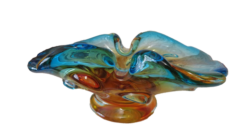VTG Murano Art Glass Ashtray Trinket Tray - Blue Gold Italian