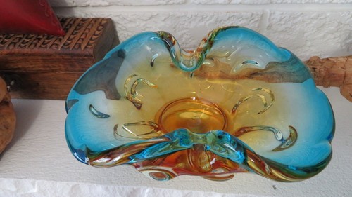VTG Murano Art Glass Ashtray Trinket Tray - Blue Gold Italian - photo 2