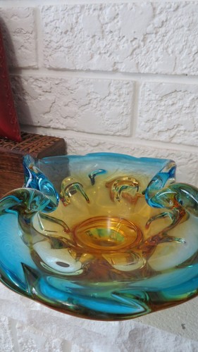 VTG Murano Art Glass Ashtray Trinket Tray - Blue Gold Italian - photo 3