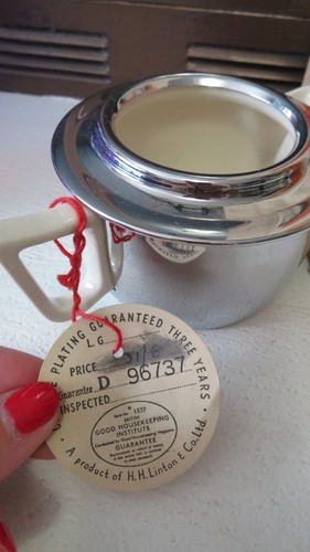 Vintage Heatmaster Cream & Sugar Set - 1950s Ceramic/Chrome - photo 2
