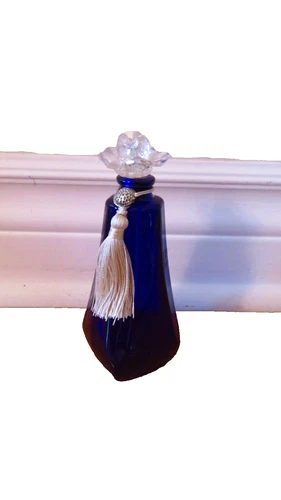 Vintage Perfume Scent Bottle Cobalt Blue Crystal Flower