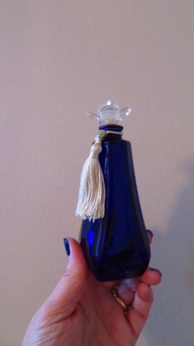 Vintage Perfume Scent Bottle Cobalt Blue Crystal Flower - photo 3