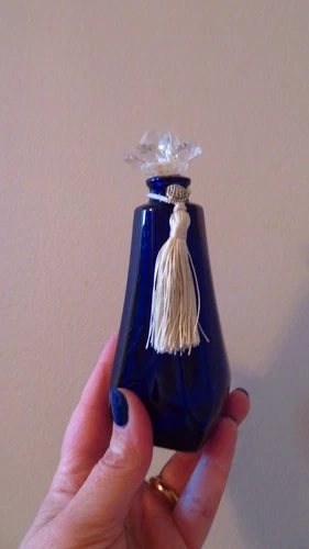 Vintage Perfume Scent Bottle Cobalt Blue Crystal Flower - photo 4
