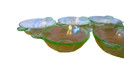 Vintage Vaseline/Uranium Depression Glass Berry Bowls Set 6 - photo 3