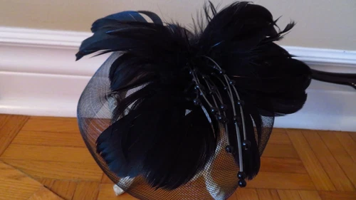 Vintage 1980s Black Feather Flower Hair Pin - photo 2