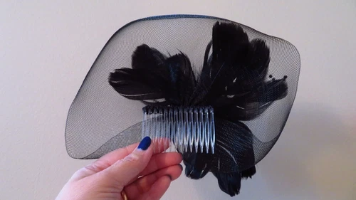 Vintage 1980s Black Feather Flower Hair Pin - photo 5