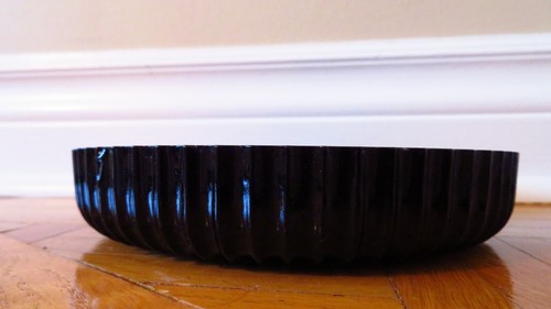 Vintage LE Smith Black Glass Ribbed Divided Snack Plate