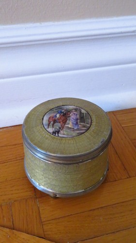 VTG Powder Puff Antique Tin Vanity Music Box