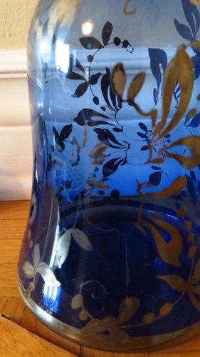 Vintage Italian Art Silver Painted Cobalt Blue Glass Decanter - photo 3