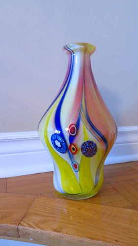 Vintage 1950 Murano Fratelli Toso Millefiori Glass Vase - Yellow - photo 3