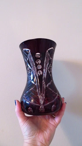 Rare Vintage Crystal Vase - Bohemia Czech Ruby Red Cut/Etched - photo 4