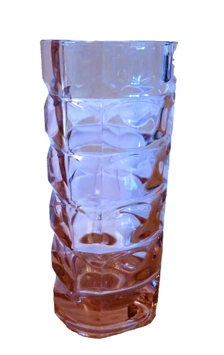 Vtg Arcoroc France Pink Swirl Cubist Art Deco Vase 7"