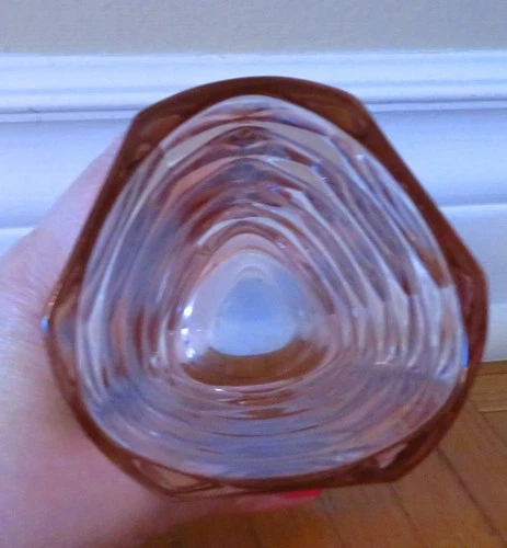 Vtg Arcoroc France Pink Swirl Cubist Art Deco Vase 7" - photo 5
