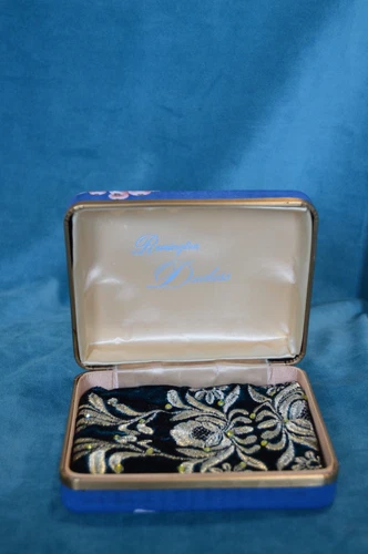 Vintage jewelry box, blue with flowers, golden bird, BOHO