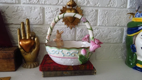 VTG Avon Springtime Basket with Rabbit & Flowers - photo 4
