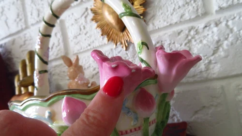 VTG Avon Springtime Basket with Rabbit & Flowers - photo 5