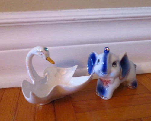 Vtg Cute Swan & Elephant Figurine - Italy/Japan