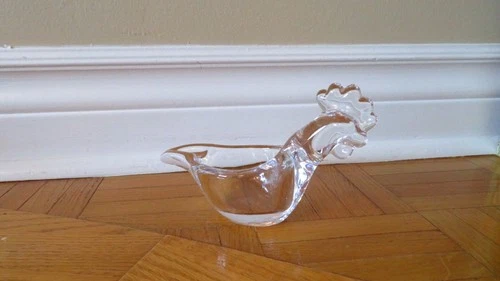 Vtg Crystal Glass Rooster Ashtray - Cofrac Art Verrier