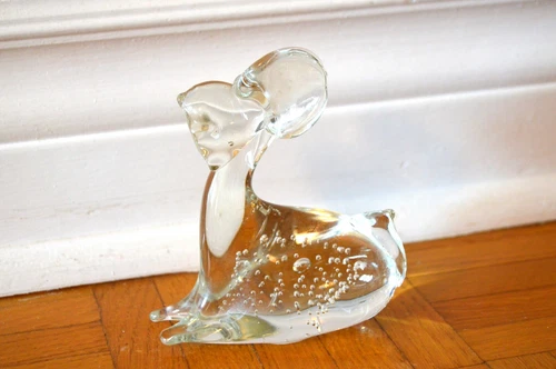 Vintage Art Glass Fawn Deer Paperweight