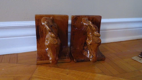 Vintage Ceramic Horse Head Bookends - 1970s